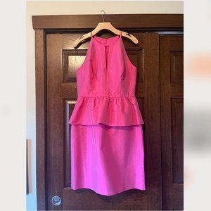 Alfred Sung size 12, strawberry - peplum skirt, high neck, slit in front